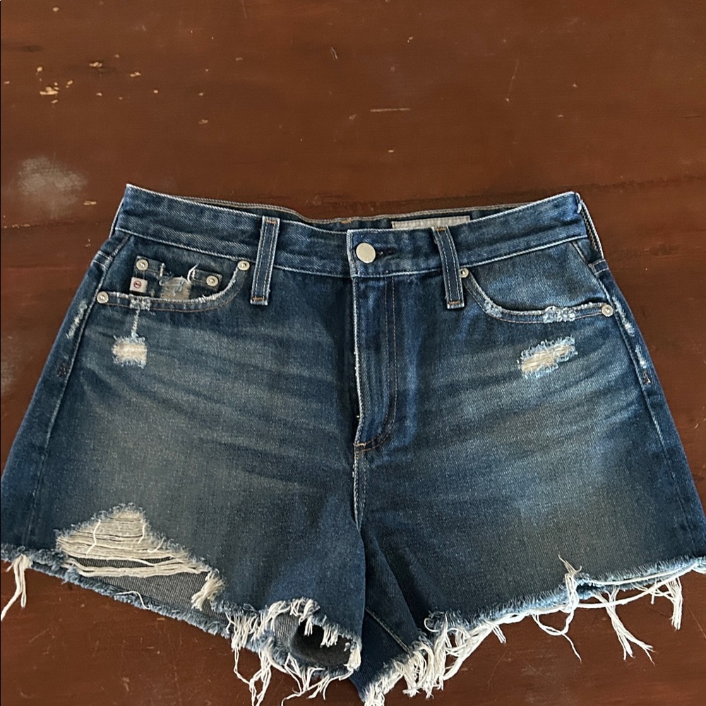 AG Adriano Goldschmied Blue Distressed Jean Shorts